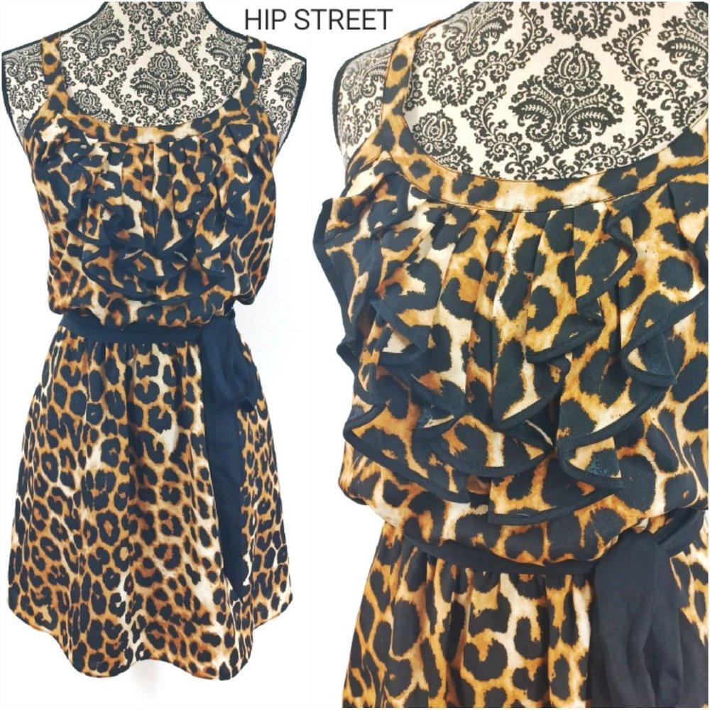 EXPRESS Sleeveless Ruffle Top Belted Leopard Print Mini Dress XS